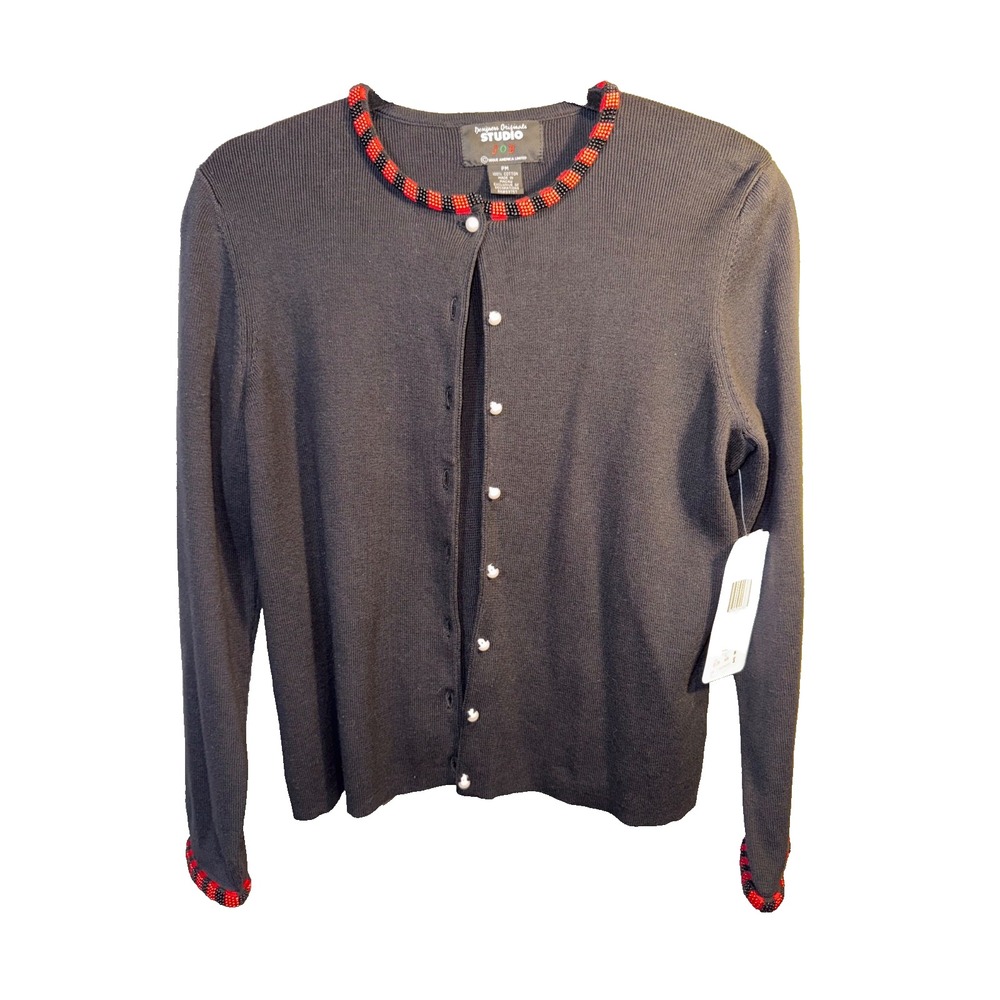 Designer Originals Studio Joy grandma core sz Medium Black Pearl Button Cardigan